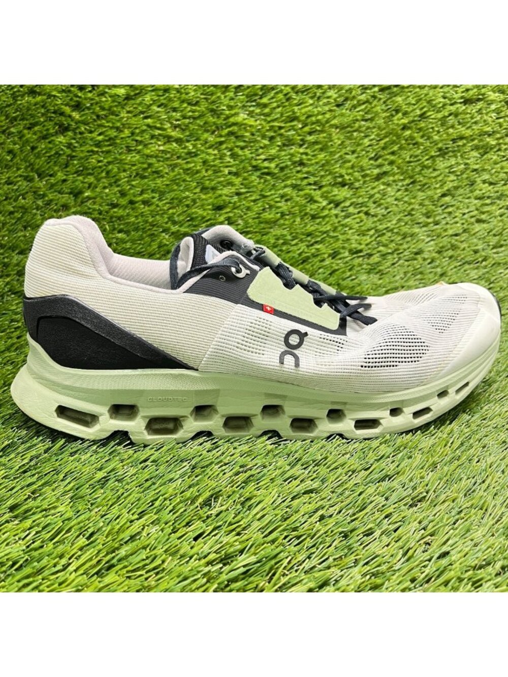 On Cloudstratus Mens Size 12 White Black Green Athletic Running Shoes Sneakers‎